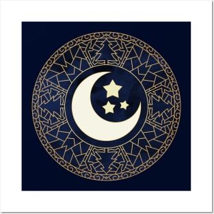 MANDALA MOON AND STARS Posters and Art